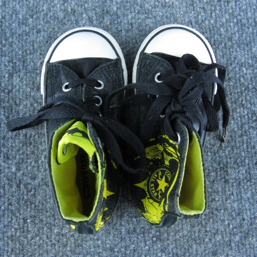 Converse Boys Sneaker Shoes Black Synthetic‎ Lace Up Size T 7 Medium
